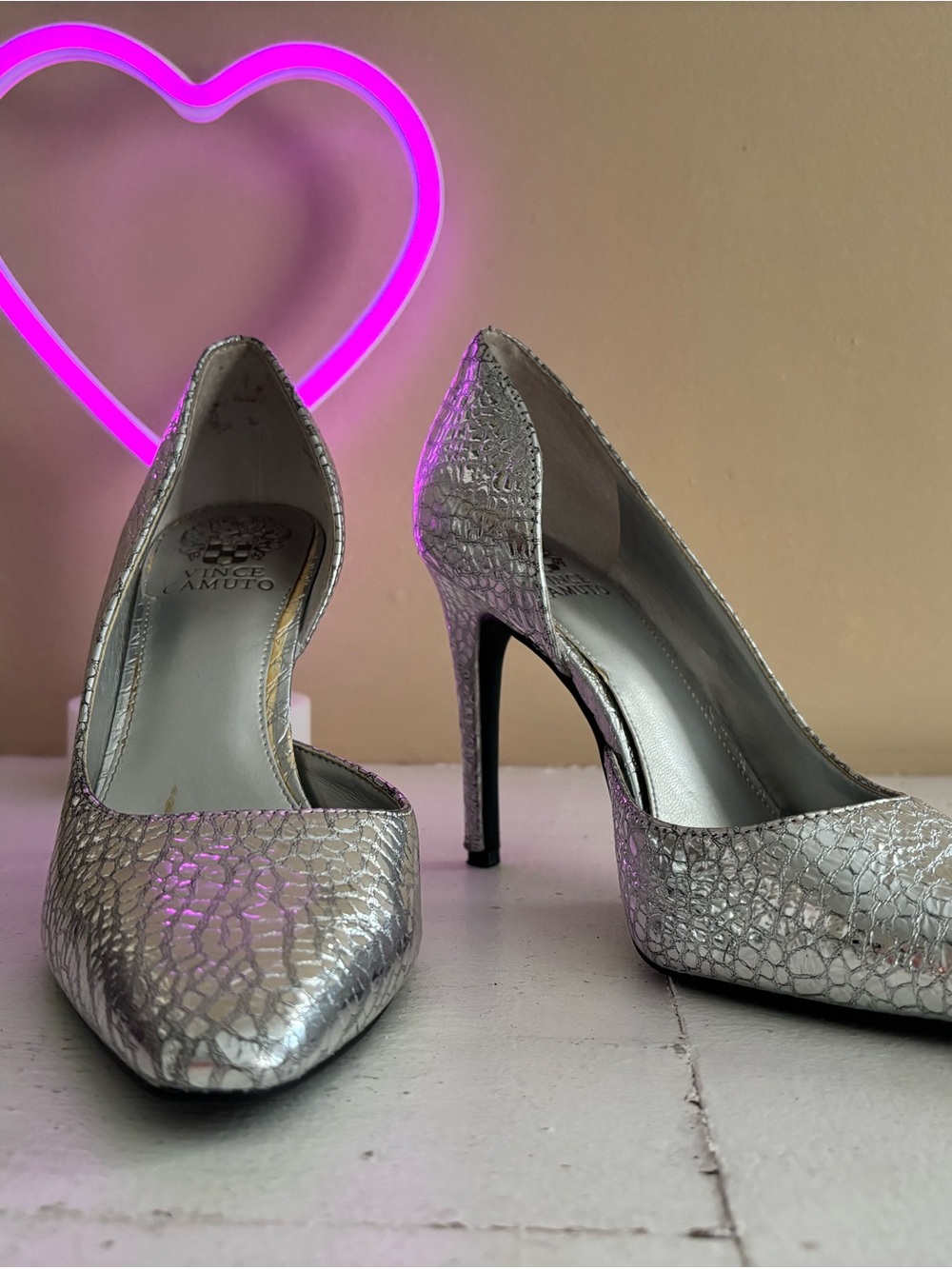 Vince Camuto Silver Metallic Snakeskin D’Orsay Stiletto Pumps 8.5
